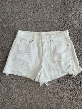 American Eagle Outfitters White Distressed Lace Inset Jean Shorts
